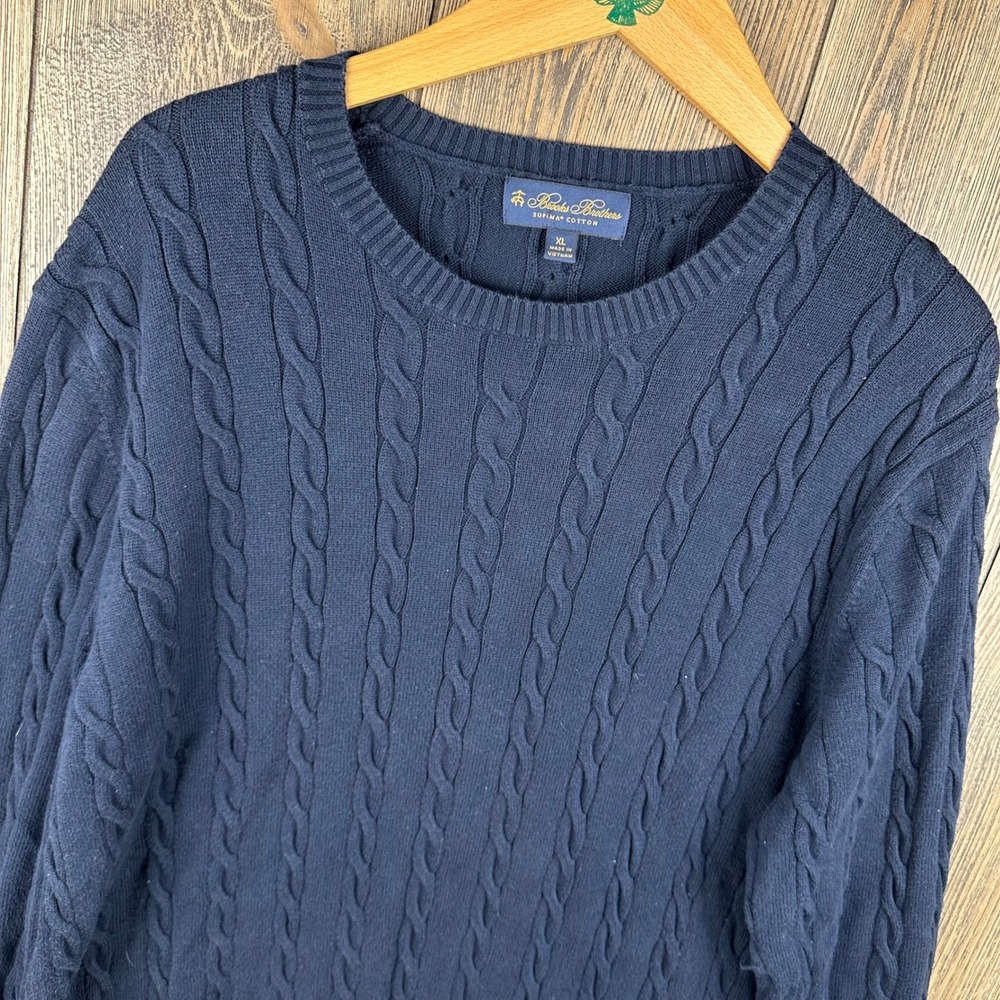 Brooks Brothers Supima Cotton Cable Knit Crewneck Sweater Mens XL Navy Blue